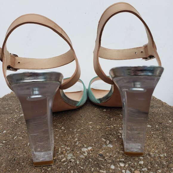 Diane Von Furtenberg Lucite Transparent Chunky Heel Ankle Strap Sandals 8M - Picture 9 of 14